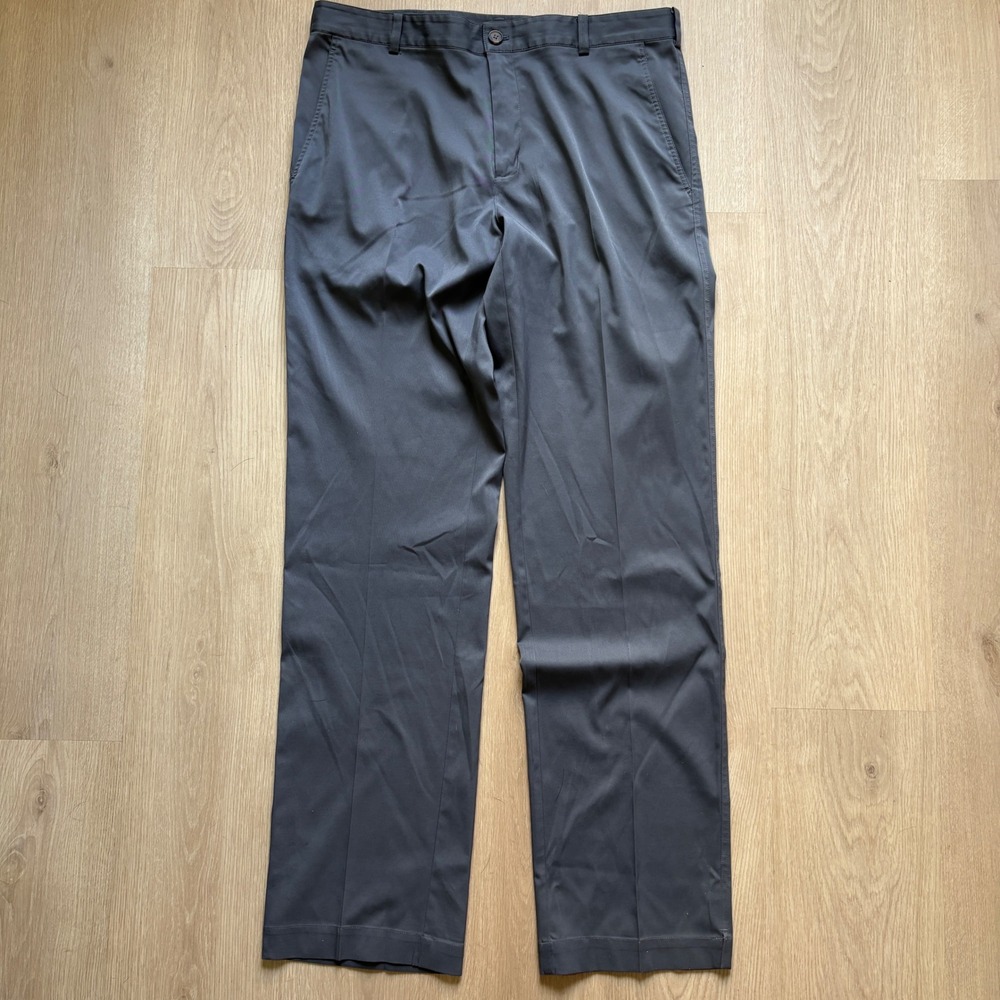 Nike Golf Dri-FIT Mens Gray Flat Front Performance Pants 34x34 Charcoal Swoosh
